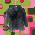 Business Casual Transparent Sort Prikket Bluse med Knapper