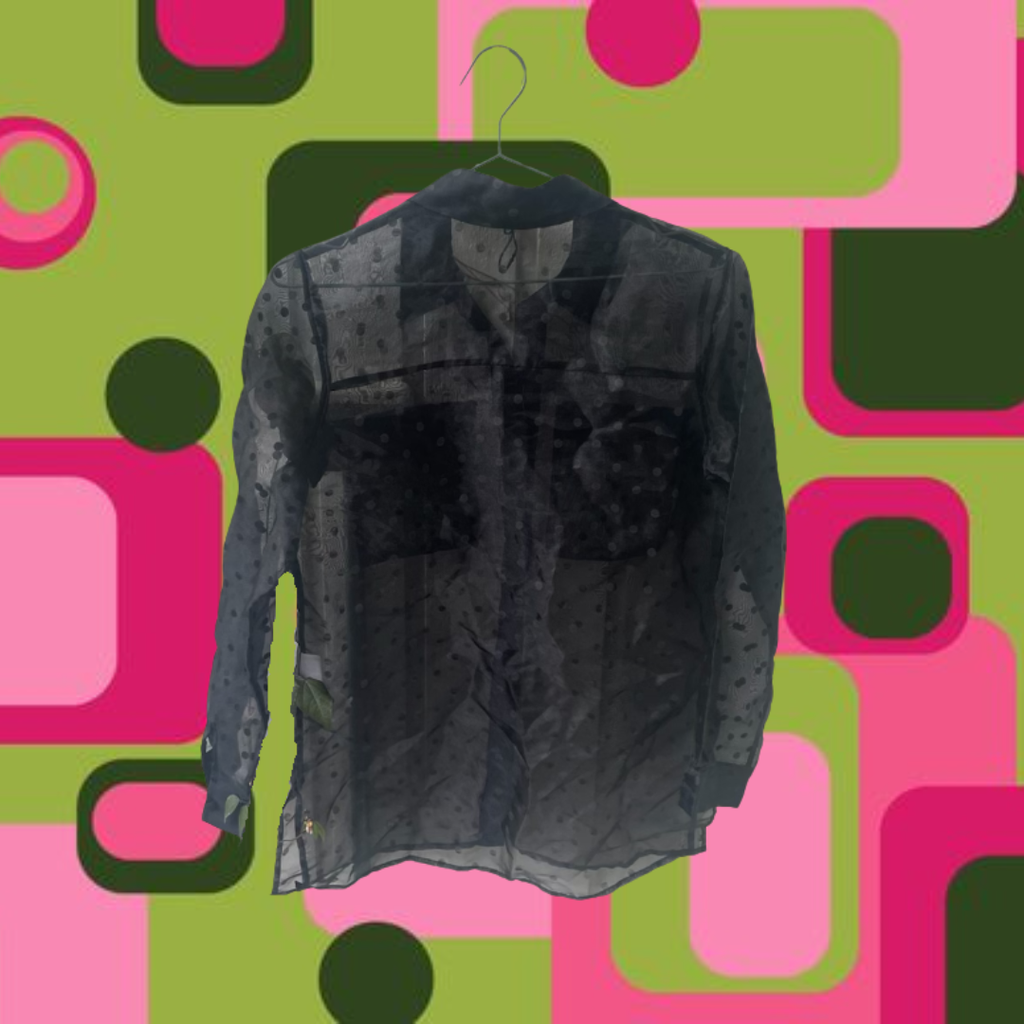 Business Casual Transparent Sort Prikket Bluse med Knapper