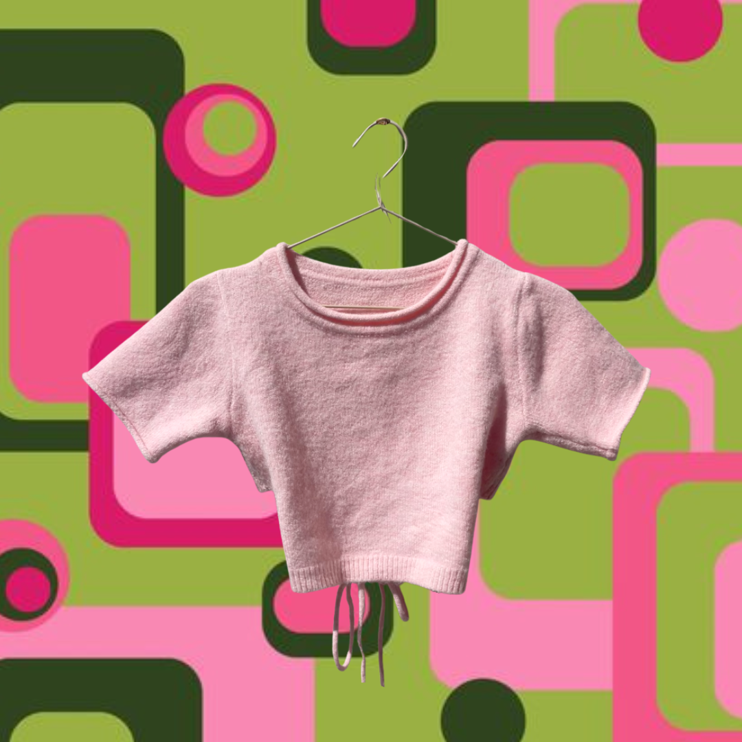 Preppy Coquette Luddig Pastellrosa Beskuren Tröja