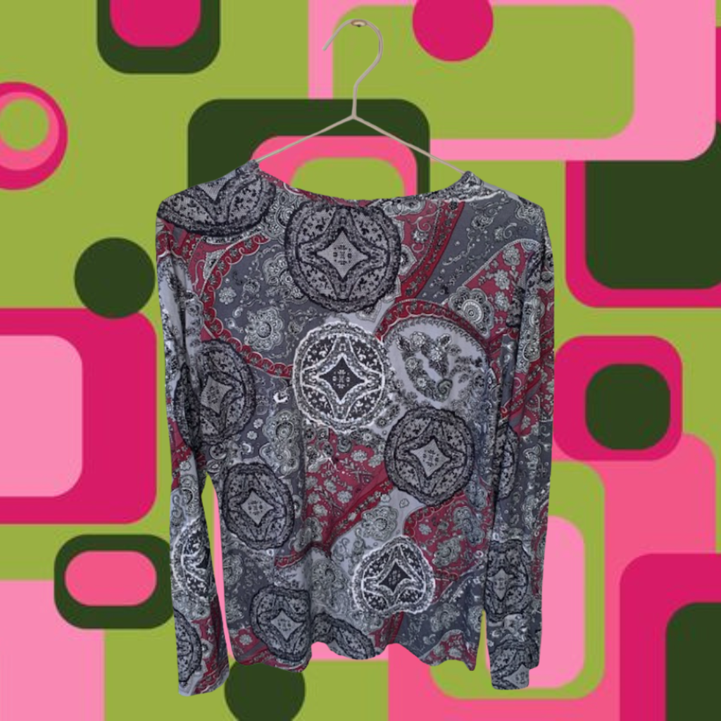 Gray and Red Bohemian Paisley Top