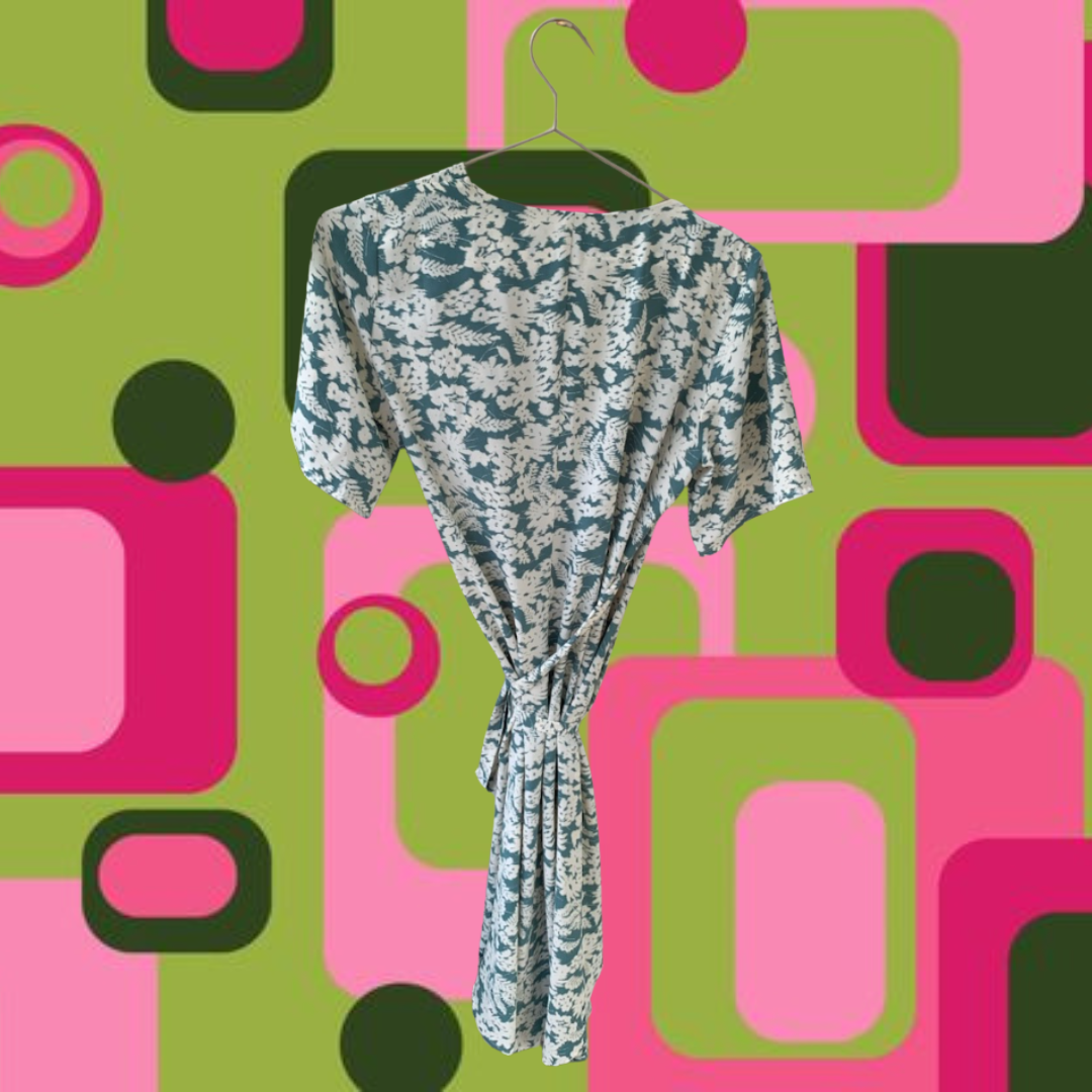 Green and White Flowing Floral Picnic Dress