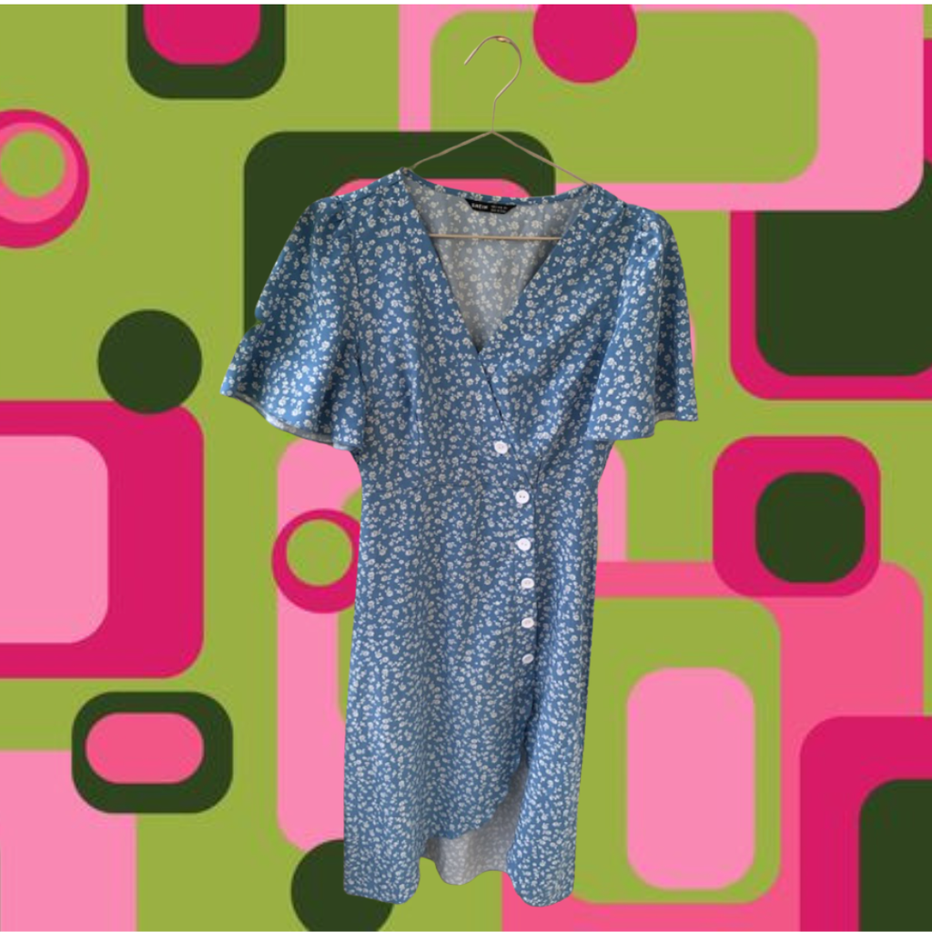 Blue and White Wavy Floral Picnic Dress