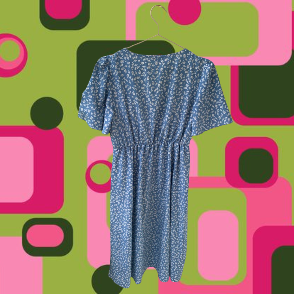 Blue and White Wavy Floral Picnic Dress