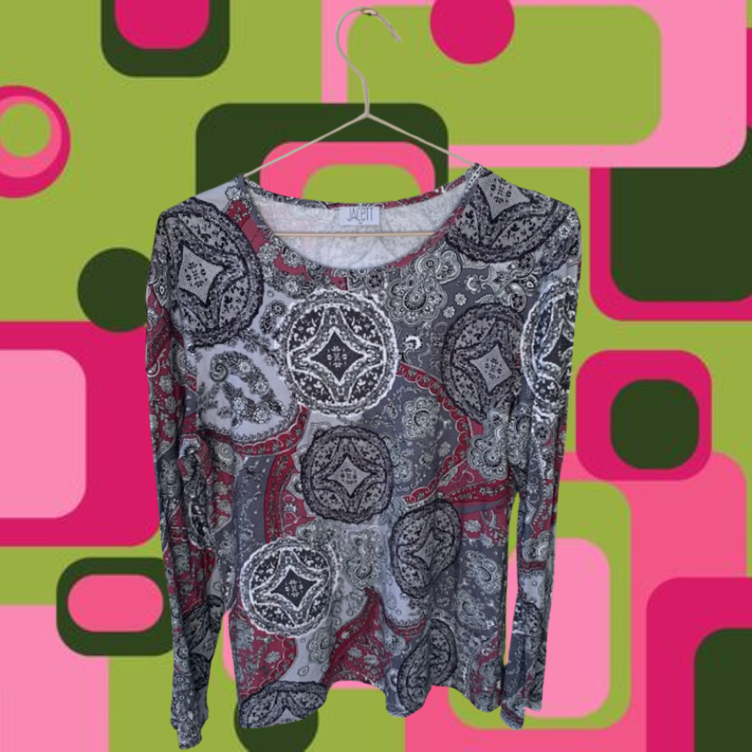 Gray and Red Bohemian Paisley Top